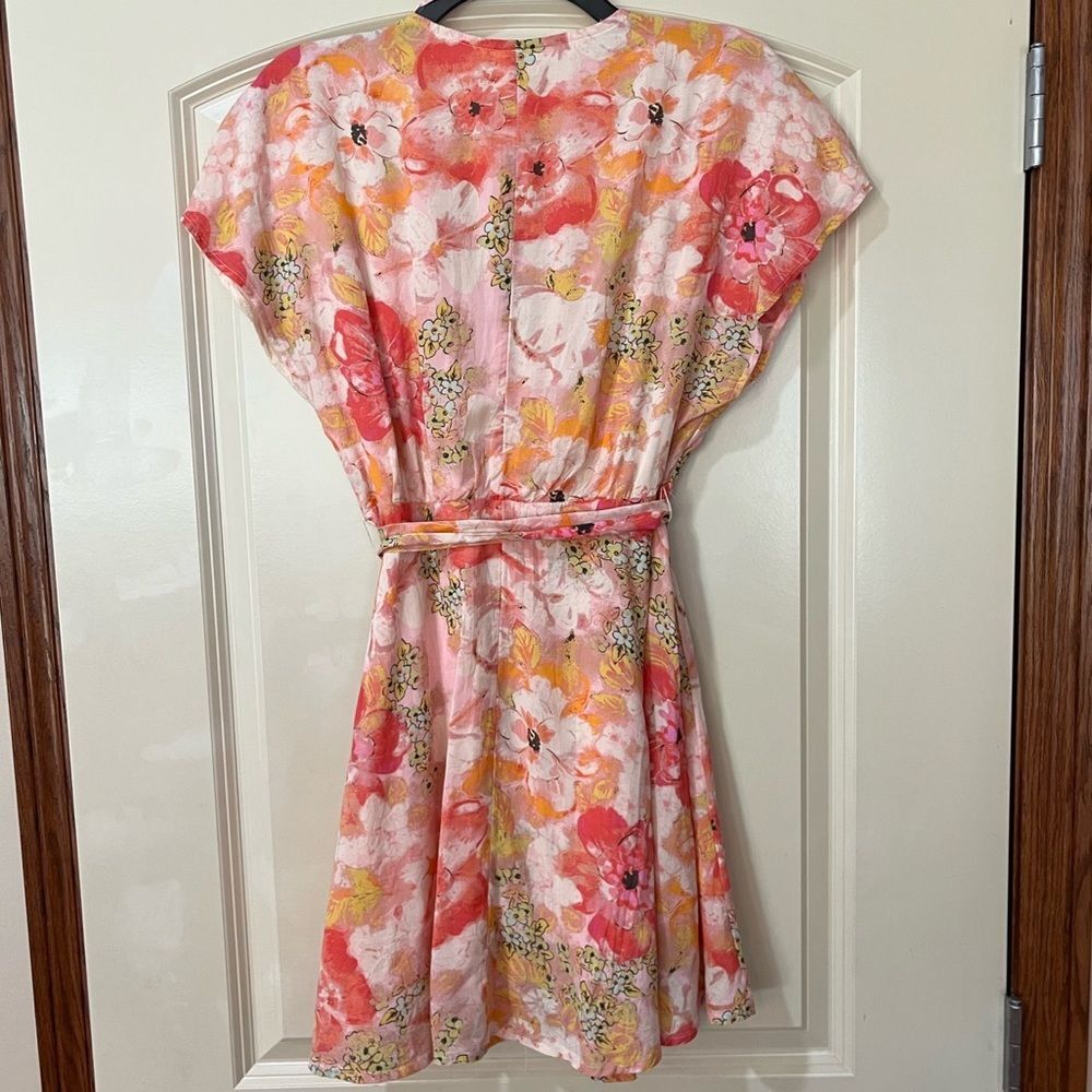 FREE PEOPLE Freddy Tie Waist Minidress Watercolor Floral Print Pink Women’s XS - Picture 6 of 10
